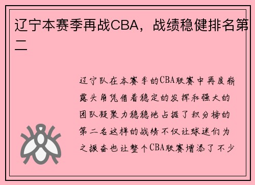 辽宁本赛季再战CBA，战绩稳健排名第二