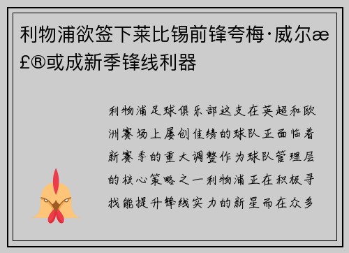 利物浦欲签下莱比锡前锋夸梅·威尔森或成新季锋线利器